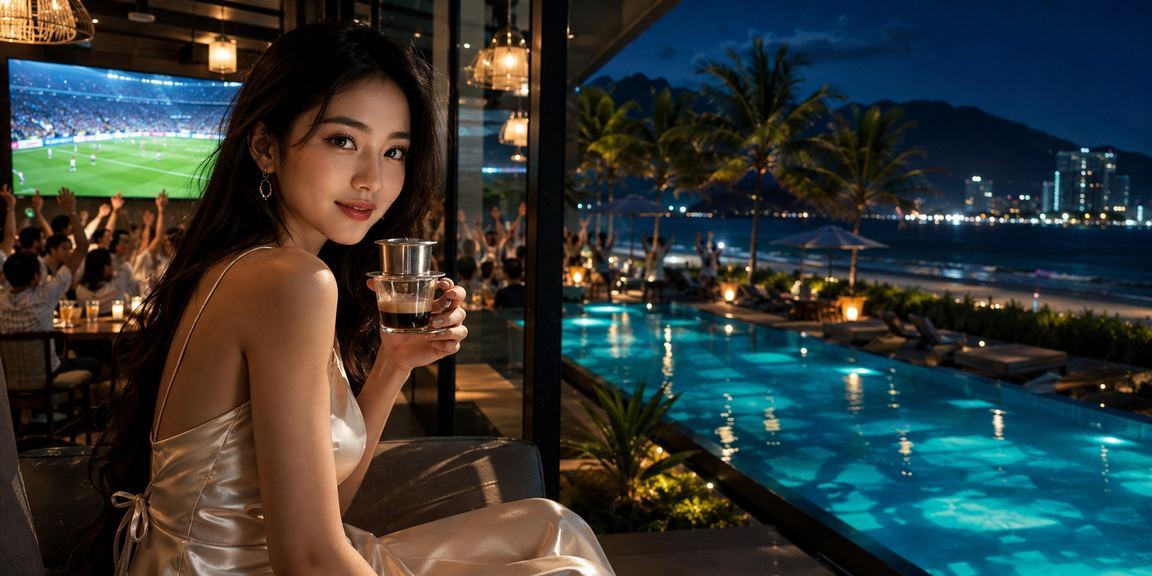 Người dùng Đà Nẵng ngồi cà phê đọc phân tích kèo bóng đá trực tuyến trên điện thoại