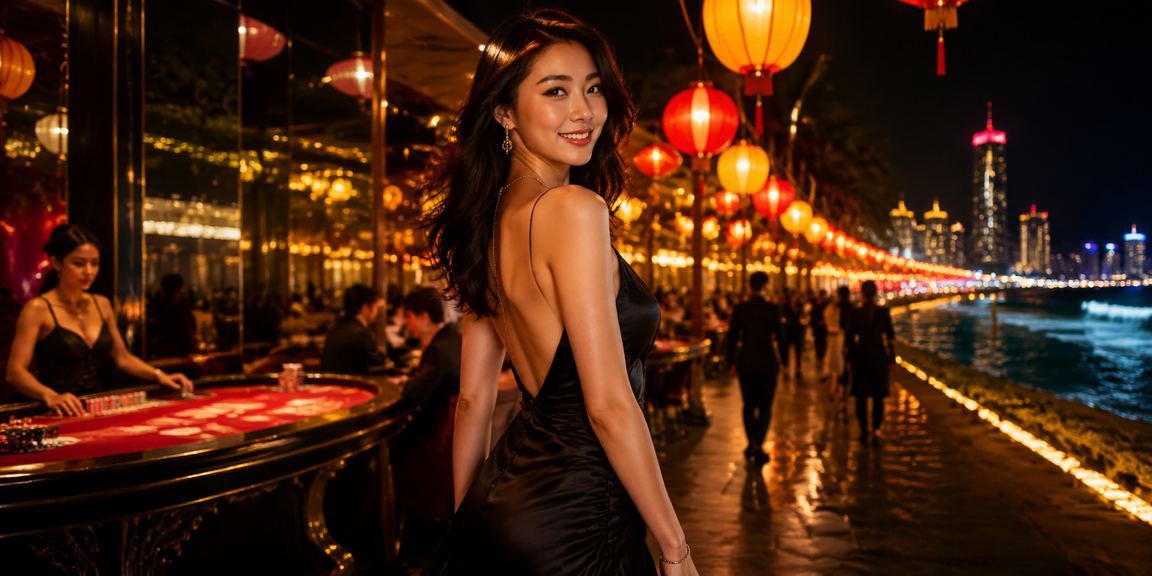Bàn baccarat và chợ đêm sôi động tại Vũng Tàu nhìn từ xa dưới ánh đèn
